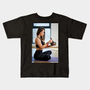 Woman in various yoga postures Kids T-Shirt